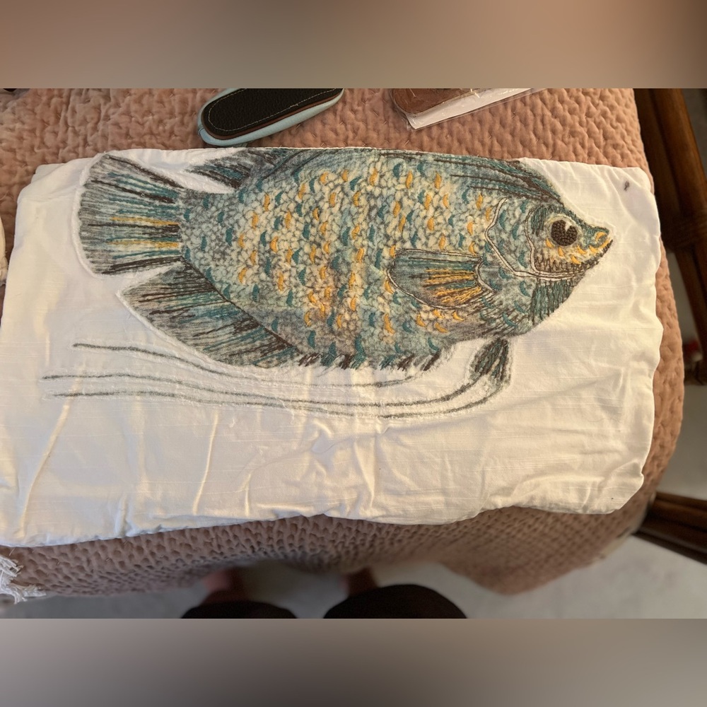 Pottery Barn Blue and Yellow Fish Lumbar Pillow Cover